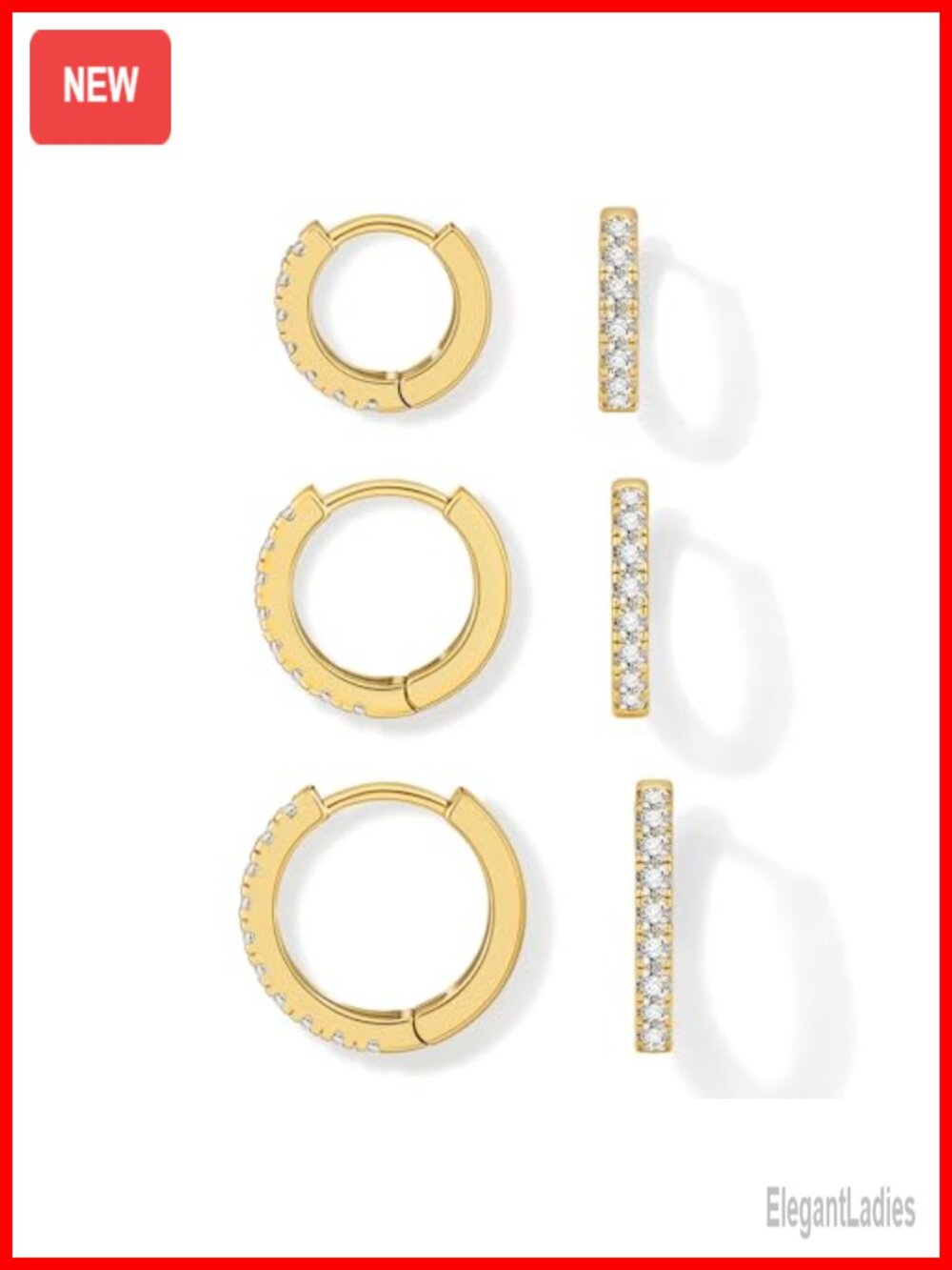 Small Hoop Earrings 14k Gold Plated Cubic Zirconia Huggie Set